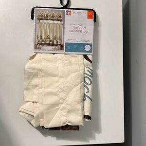 Interiors by Design Beige Brown Rod Pocket Tier Valance Set Window Curtains NWT